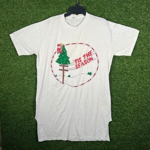 Vintage National T Shirt Tis The Season Christmas Tree Santa Graphic Tee X-Large